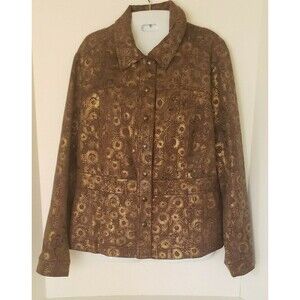 Coldwater Creek Brown Metalic lined Jacket Women's Size 10 Snap Front